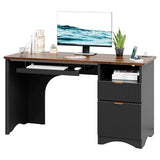 Bestier Computer Desk with Keyboard Tray, 55 inch Office Desk with Power Outlet, Modern Home Office Desk with File Drawer (Walnut with Black
