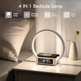 WILIT Bedside Lamp with Alarm Clock,Touch Lamp with Wireless Charger,Nightlight for Bedroom,Sunrise Wake-up Light,3-Grade (Wood Grain)