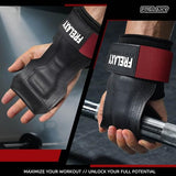 Frelaxy Lifting Wrist Straps, Rubber Weight Lifting Grips with Non-Slip Palm & Wrist Wraps Support for Deadlifts, Pull Ups (Red)
