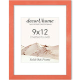 decorUhome Solid Oak Wood 9x12 Picture Frame, Display Pictures 6x8 with Mat or 9x12 without Mat, Wall & Tabletop Display Photo Frame, Orange, 1 Pack