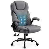 Hayelf Ergonomic Office Chair, PU Leather High Back Executive Chair with Adjustable Inflatable Lumbar Support and Padded Flip-Up Arms
