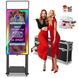 Magic Mirror Photo Booth with Printer,45-22" Touch Screen Mirror Photo Booth Machine with Flight Case