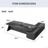 L-Shaped Black Executive Desk with Drawers, Large Modern Office Desk with Storage Cabinets