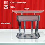 Kingdom 3 Tier Smoky Acrylic Lectern or Podium by AVTronics with 6 Column Base and a Wide Middle Shelf with Plenty of Space for Your Presentation Needs