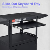 Adjustable Height Rolling AV Cart, Mobile Workstation With Drop Leaf Shelves