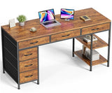 Computer Desk with 6 Drawers, 54 Inch Office Desk with Shelves, Reversible Gaming Desk, Corner Desk with Storage, Rustic Brown