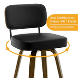 Bekrvio Swivel Counter Height Bar Stools Set of 4, 26" Upholstered Faux Leather Barstools with Back and Bent Wood Legs