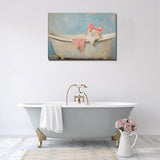 Cute Bathroom Cat In Bathtub Canvas Wall Art Trendy Pink Bow White Cat Wall Decor Pictures Aesthetic Posters Prints for Girly Bathroom Toilet Decoration 12x16in
