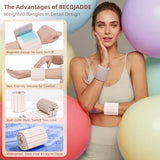 BECOJADDE Wrist Weights Ankle Weights for Women 1 Pair (1.1 lb Each) Silicone Magnetic Leg Arm Weighted Bracelet for Home Yoga Pilates, Beige Taupe