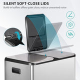 Kitchen Trash Can 16 Gallon 60L Dual Stainless Steel Garbage and Recycling Can with Foot Pedal for Kitchen