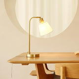 GLOBE Electric 61000057 16" Desk Lamp, Matte Brass Finish, White Shade, Adjustable Pivot Joint, Rotary Switch on Socket