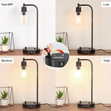 Table Lamp with USB A+C Ports and Outlet, Fully Stepless Dimmable Modern Nightstand Lamp