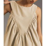 Hixiaohe Shirred Swing Tank Tops for Women Fashion Flowy Sleeveless Shirts Casual Crew Neck Blouse Loose Fit Ruffled Tops(Khaki,XL)