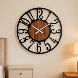 AMAATE 40 Inch Giant Oversized Industrial Wood Wall Clock with Iron Frame & Artful Cutout Numerals, Silent Battery Operated, Grand Statement Piece for Farmhouse Foyers Offices Commercial Home Décor