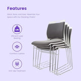 VACYOVKE 4 Pack Stacking Chairs 1102LB Capacity Home Office Guest Chair Set With Sled Base, Modern Reception Chair for Kitchen, Waiting Room, Multi-Purpose, Break Room, Training, Cafeteria, Gray Color