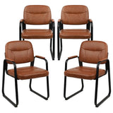 Leather Guest Chair with Padded Arms, Modern Brown Office Desk Chairs with Sled Base for Office Meeting