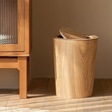 Natural Wood Trash Can with Swing Lid - Japanese Style Waste Bin for Bathroom