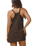 Tomosc Athletic Sleeveless Mini Dress for Women Summer Sundress Spaghetti Strap Short Tennis Dress with Pockets (34-Coffee-XS)