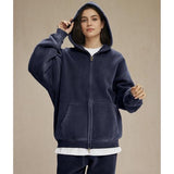 Talakeno Mens Womens Fleece Hoodies Sweatshirt Double Zip Up Oversized Acid Wash Hoodies Winter Vintage Cotton Sweatshirt(Navy-Blue,S)