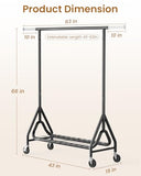 JIEJIERUI Heavy Duty Clothes Rack, Metal Clothing Rack Load 450 LBS, Rolling Coat Racks for Hanging Clothes with Lockable Wheels, Black