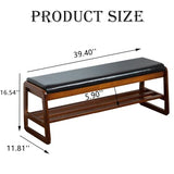latifolia Solid Wood Bench, Entryway Shoe Bench with Cushion, 2 Tier Shoe Storage Organizer for Hallway, Living Room(Black,39.70''L)