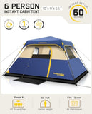 FanttikOutdoor Zeta C6 Pro Camping Tent 6 Person Instant Cabin Tent Setup in 60 Seconds with Rainfly & Windproof Portable with Carry Bag for Family Camping & Hiking, Upgraded Ventilation, Navy Blue