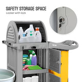 Janitorial Cart on Wheels, 3 Shelf Commercial Cleaning Cart with Key Locking-Cabinet