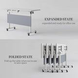 AYMIXEM White Modern Conference Table with Silent Rolling Wheels Executive Desk