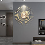 PSYCHE GOD 24 Inch Gold Starburst Wall Clock, Silent Non-Ticking Battery Operated Metal Wall Clock, Mid Century Modern Art Decor Large Wall Clock for Living Room Bedroom Office