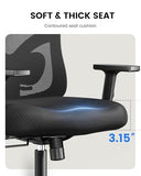 NOBLEWELL Ergonomic Office Chair with Padded Lumbar Support, 2D Headrest, Adjustable Armrests, Upgraded Contoured Seat Cushion