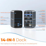 Laptop Docking Station with 2 HDMI/DP, Docking Station Dual Monitor with Power Supply 100W, 7 USB-C/A Ports
