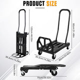 Folding Hand Truck with 4-Wheel Mode, 2 in 1 Collapsible Push Cart & Fold-Up Toe Plate