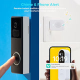 Home Surveillance Wireless Video Doorbell with Chime, Battery, Waterproof, Audible Alarm Easy to Setup,2.4GHz Wi-Fi, Human Detection