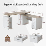 Cubiker 63" L Shaped Standing Desk with Storage, Executive Height Adjustable Table with Drawers