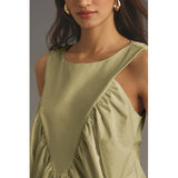 Hixiaohe Shirred Swing Tank Tops for Women Fashion Flowy Sleeveless Shirts Casual Crew Neck Blouse Loose Fit Ruffled Tops(Green,M)