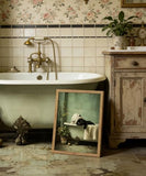 Framed Black Cat Bathroom Wall Art Cute Black Cat In Bathtub Picture Wall Decor Funny Animal Bathroom Poster Print for Restroom Toliet Decoration12x16in