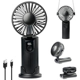 YIYEDWQ Portable Handheld Fan 5000mAh, Rechargeable Mini Fan with LED Display, 180° Foldable Small Desk Fan, 4 Speeds Quiet Personal Fan for Travel Makeup Office Outdoor - Black