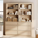 WAMPAT Modern 72" Tall Bookshelf with 6 Drawers and Open Book Shelves