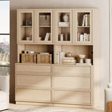 WAMPAT Modern 72" Tall Bookshelf with 6 Drawers and Book Shelves, Library Bookcase with Closed Storage Cabinet and Glass Display Shelves, Wooden Book Shelf for Home Office, Living Room