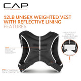 CAP 12LB Weighted Vest Green – Unisex Workout Vest with Reflective Stripes, Phone Pouch, and Adjustable Fit for Walking, Running, Cardio, Strength Training