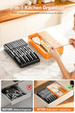MAD SHARK 2-in-1 Detachable Knife Block & Silverware Organizer, Drawer Knife Holder for 10 Knives, No Knives