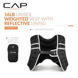 CAP 16LB Weighted Vest Black – Unisex Workout Vest with Reflective Stripes, Phone Pouch, and Adjustable Fit for Walking, Running, Cardio, Strength Training