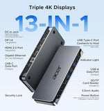 Acer Premium 13-in-1 Docking Station with 110W PD & Triple Monitor Support | Dual 4K HDMI and DP,5Gbps USB A/C,Gigabit Ethernet
