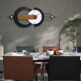 Anmotpe Modern Minimalist Wall Clocks,Black Metal & Wood Geometric Design Large Wall Clocks,Silent Non-Ticking Battery Operated,for Living Room Home Office Wall Art