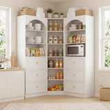 Cyclysio 80" Tall Bookshelf System with 6 Drawers, Arched Corner Bookcase with 12-Tier Open Shelves