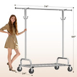 Raybee Heavy Duty Clothes Rack Load 485LBS, 74''W Clothing Rack with Mesh Shelf, Rolling Garment Rack with Adjustable Rail & Lockable Wheels