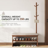 YQJJGL Coat Rack with Shoe Storage,Shoe Rack whit 8 Hook for Offices、Bedroom、Living Room,Small Shoe Bench,Walnut