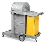 Janitorial Cart on Wheels, 3 Shelf Commercial Cleaning Cart with Key Locking-Cabinet
