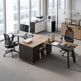 63" Executive Office Desk with Reversible Storage Cabinet, L Shaped Office Desk with Built-in Charging Station, Modern Home Office Desk for Managers