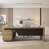 L-Shaped Executive Desk, Retractable Office Desk with Drawers, Large Wood Computer Desks for Boss, Bussiness Owners